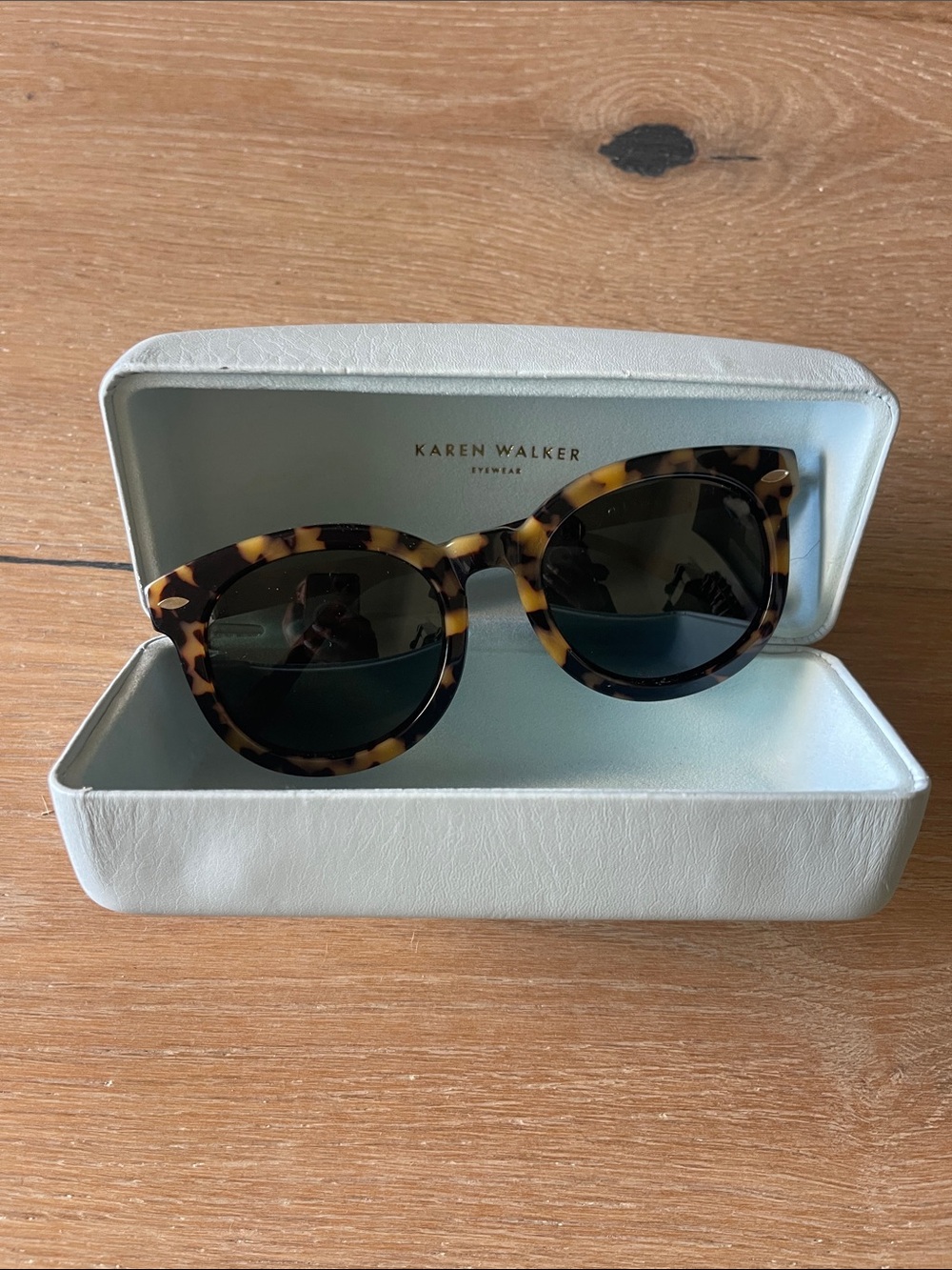 Karen Walker Tortoiseshell Cat-Eye Sunglasses with Dark Lenses